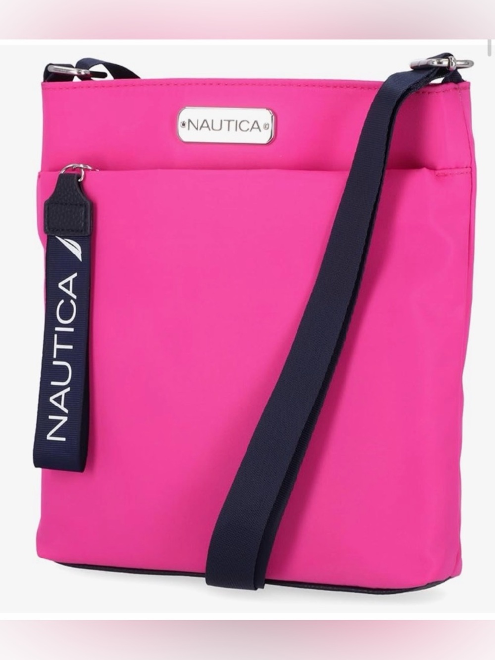 Nautica Hot Pink Crossbody with Navy Strap chic preppy minimalist